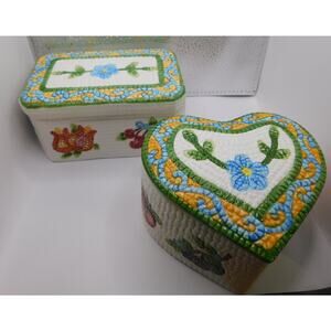 Jay Imports Trinket Boxes, Fruit Mosaic Blue Scroll Rectangle and Heart Shaped